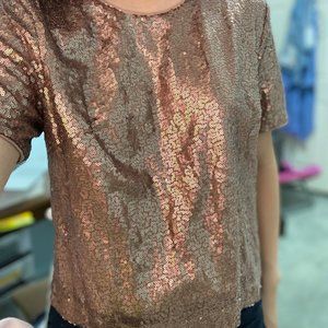 Forever 21 Rose Gold Sequin Cropped Top - M